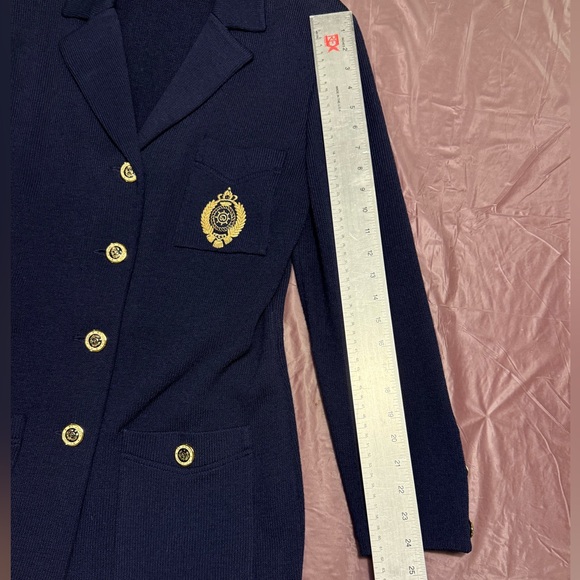 RARE St John Navy Sweater Gold Button Blazer Size 10/Large MSRP $1595 - Picture 13 of 14